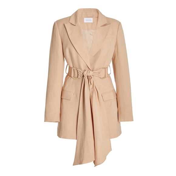 Significant Other Elora Belted Linen-blend Mini Blazer Dress - US 2 - Champagne
